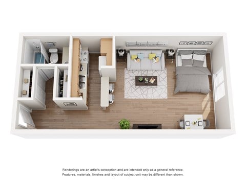 Floor plan for studio, 1 bath, 500 sqft